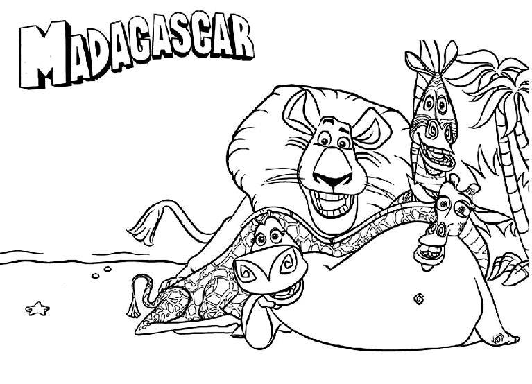 coloriage Madagascar a la plage